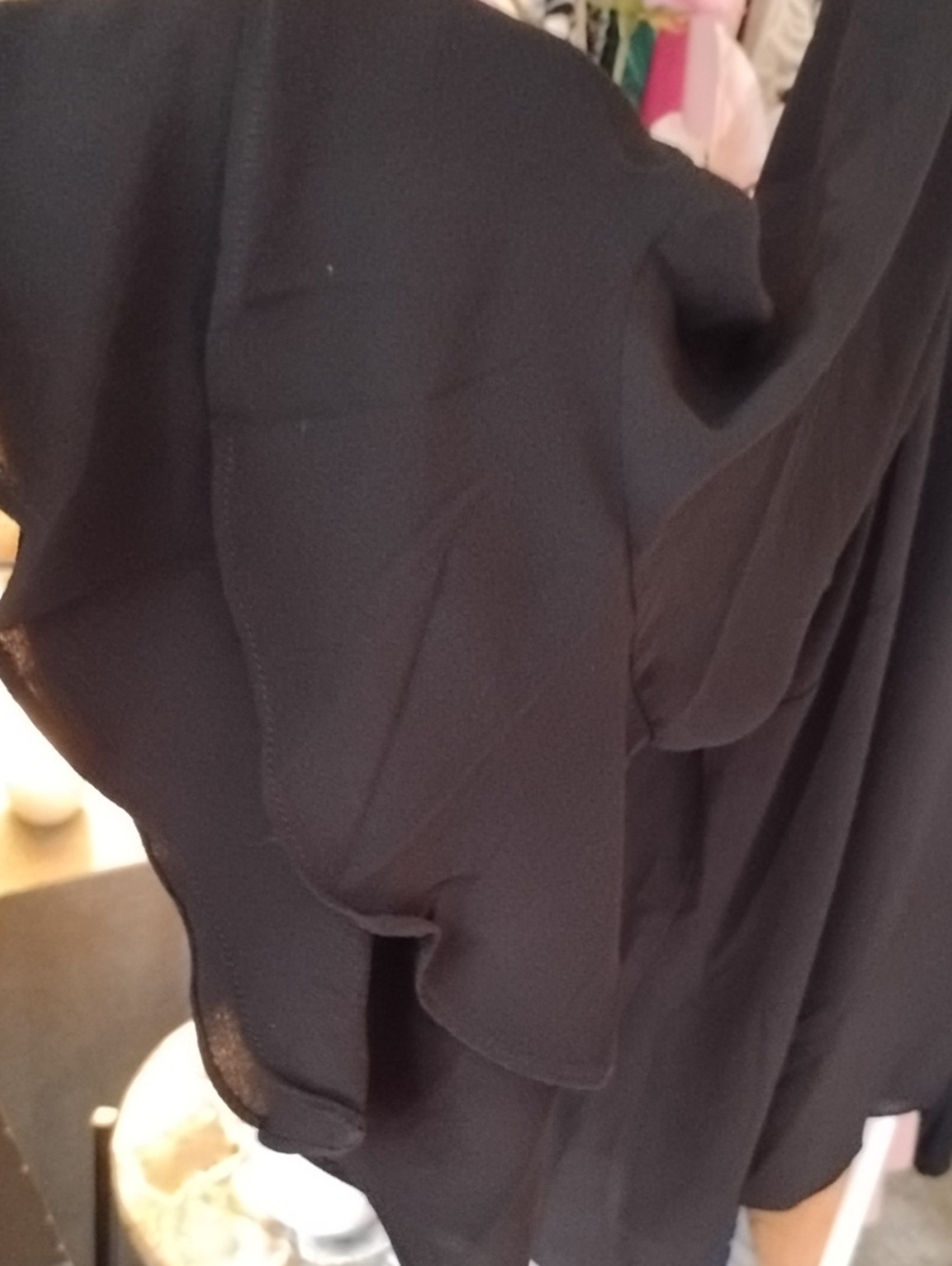 Sheer V-Neck/Back Ruffle Sleeve Blouse - Picture 3 of 9